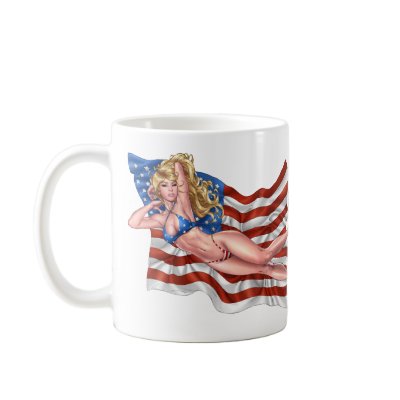 American Flag Bikini Pinup Girl by Al Rio Mugs by AlRioArt