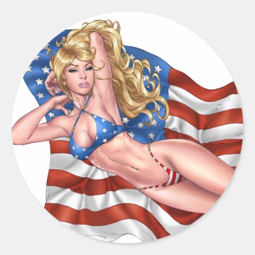 American Flag Bikini Pinup Girl by Al Rio Sticker