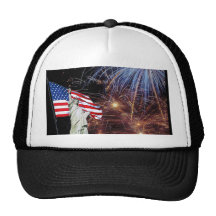 American Flag, Fireworks and Statue of Liberty Trucker Hats