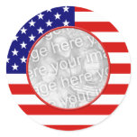 American Flag Frame Round Stickers