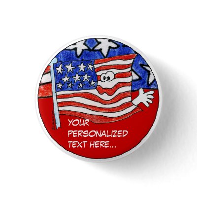 American Flag Personalised Pin /Round Button by zooogle