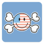 american flag smiley crossbones square sticker