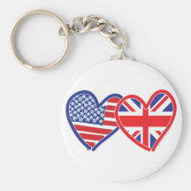 American Flag/Union Jack Flag Hearts Key Chains