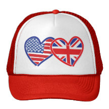 American Flag/Union Jack Flag Hearts Mesh Hat