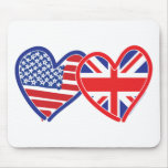 American Flag/Union Jack Flag Hearts Mousepads