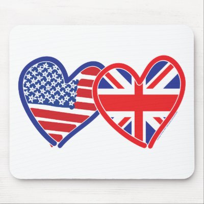 American Flag/Union Jack Flag Hearts Mousepad by SpeakYourMind