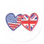 American Flag/Union Jack Flag Hearts Round Sticker