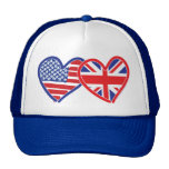 American Flag/Union Jack Flag Hearts Trucker Hats