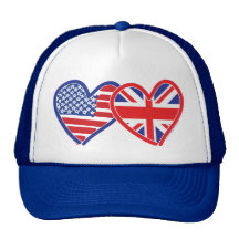 American Flag/Union Jack Flag Hearts Trucker Hats