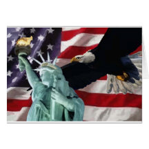 American Flag with American Eagle & Lady Liberty Greeting Cards