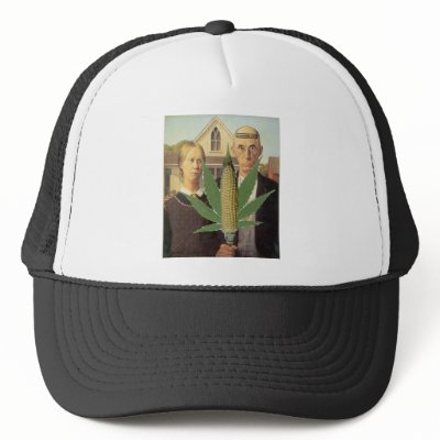 american gothic-grant-wood cornnabis tomacco hats by edwardvuu