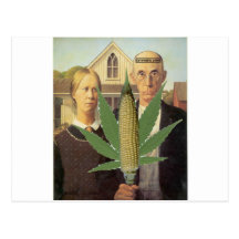 american gothic-grant-wood cornnabis tomacco postcards