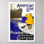 AMERICAN LINE - Vintage Travel Poster