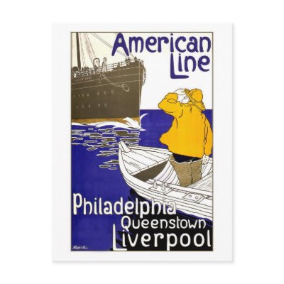 AMERICAN LINE - Vintage Travel Poster Design Postcard by LittleOlive