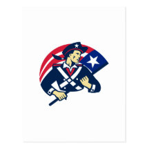 american patriot minuteman flag retro post card