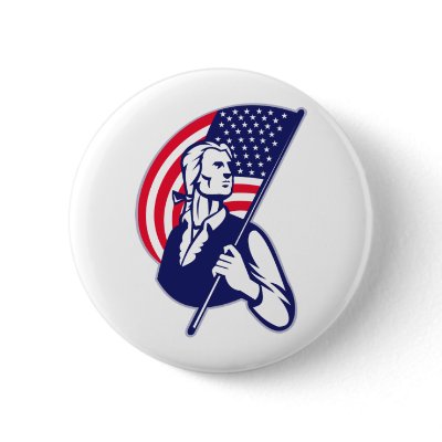 American Patriot Minuteman Stars and Stripes flag Pinback Button by uniformed_personnel