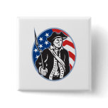 American Patriot Minuteman With Bayonet Rifle And Pinback Buttons