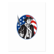 American Patriot Minuteman With Bayonet Rifle And Post Card