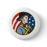 American Patriot Minuteman With Flag Retro Pinback Button
