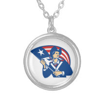 American Patriot Minuteman With Flag Retro Personalized Necklace