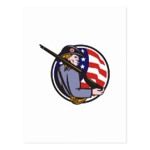 American Patriot Minuteman With Rifle And Flag Post Cards