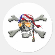 American Pirate Scull and Bones Round Stickers