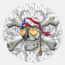 American Pirate Scull and Bones Round Stickers