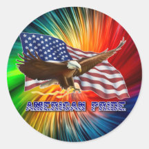 AMERICAN PRIDE EAGLE AND FLAG ROUND STICKERS