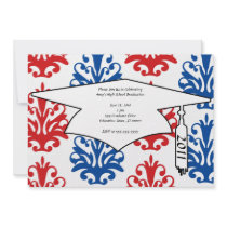 american red white and blue damask graduation personalised invitation