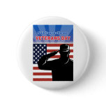 American soldier serviceman veteran saluting flag button