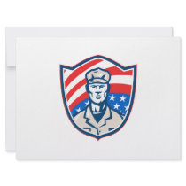 American Soldier With Stars and Stripes Shield Ret Custom Announcements