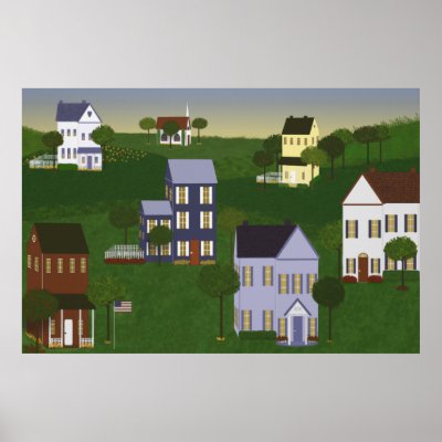 Americana Primitive Landscape Print by SunE1