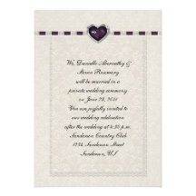 Amethyst Heart Purple Ribbon & Lace Post Wedding Personalized Announcement