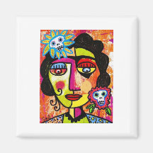 Amethyst Sugar Skull Mexican Woman Fridge Magnets