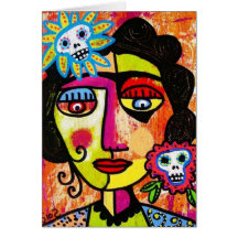 Amethyst Sugar Skull Mexican Woman Greeting Card