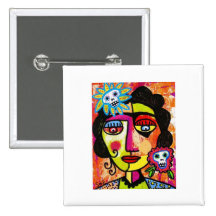 Amethyst Sugar Skull Mexican Woman Pin
