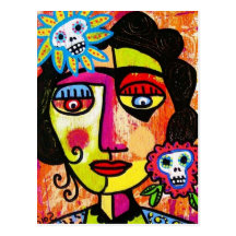 Amethyst Sugar Skull Mexican Woman Post Cards