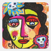 Amethyst Sugar Skull Mexican Woman Square Stickers