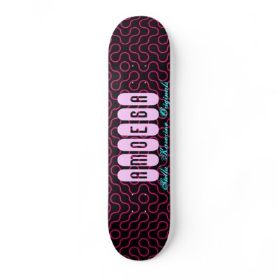 AMOEBA Pink on Black Retro Skateboard Deck by StellaKarmine