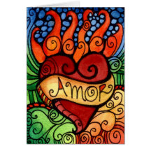 Amor Flaming Heart Day of the Dead Card Design