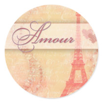 Amour in Paris Round Stickers