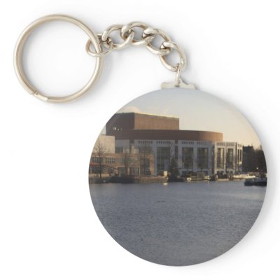 Amstel River and Amsterdam Music Hall Keychain by henkvk