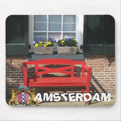 Amsterdam Red Bench Dutch House Mousepad by hollandshop