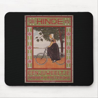 Amsterdam Vintage Bicycle Poster Art Mouse Mat by MyOtherPlanet
