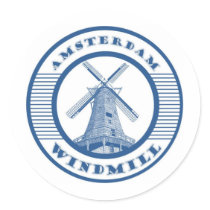AMSTERDAM WINDMILL BLUE ROUND STICKERS