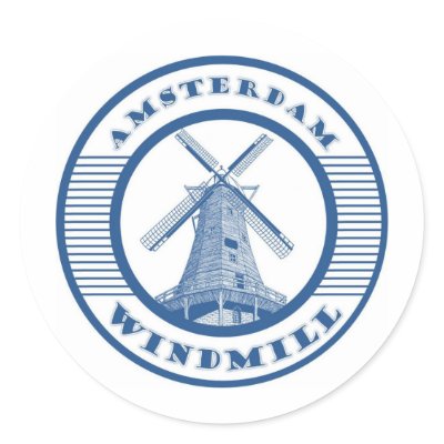 AMSTERDAM WINDMILL BLUE ROUND STICKERS by guillermobooker