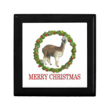 An Alpaca "Merry Christmas" Wreath Keepsake Box