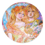 An angel in the spring and lovers. round sticker