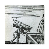 An apprentice fetching water from a fountain refrigerator magnet