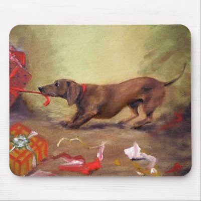 An Early Christmas - or Bad Dachshund Dog :) Mouse Mats by arthelpinganimals